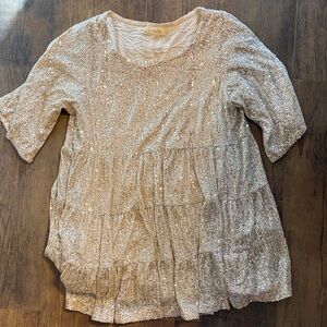By Together Shimmering Beige Sequin Mini Dress